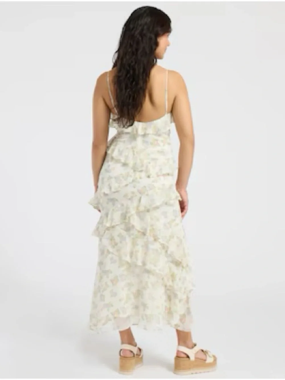 White Floral Ruffle tiered Midi Dress